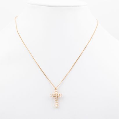 Chaine pendentif croix, monture or 18K et...