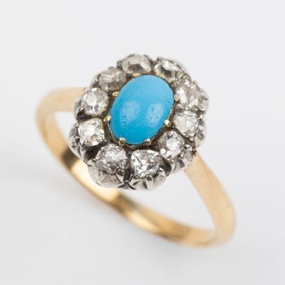 Daisy ring, cabochon blue stone, old-cut...