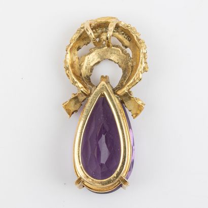 Drop-shaped amethyst pendant, textured 18K...