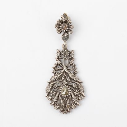 Drop pendant with stylized plant motif, rose-cut...