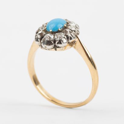 Daisy ring, cabochon blue stone, old-cut...