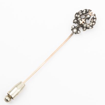 Tie pin, 18K gold and silver setting, rose-cut...
