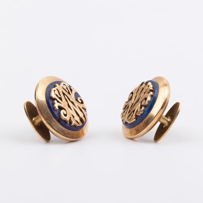 Pair of lapis lazuli collar buttons monogrammed...