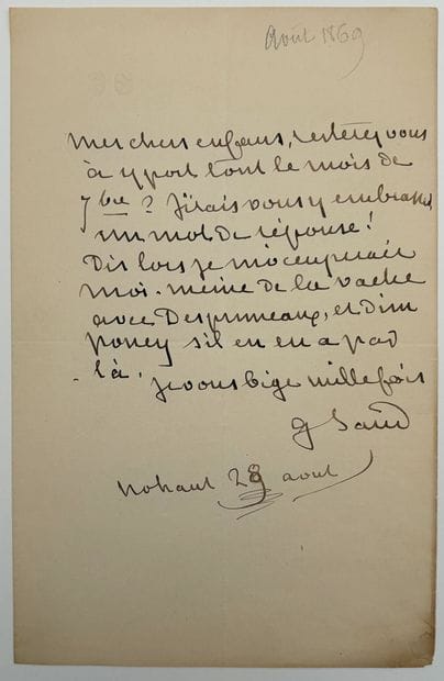 [AUTOGRAPHE]. SAND (George). BILLET AUTOGRAPHE...