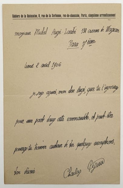 [AUTOGRAPHE]. PÉGUY (Charles, 1873-1914)....