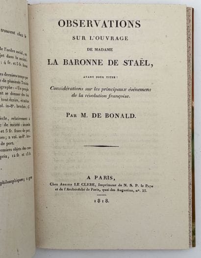 BONALD (L. G. A. de). ENSEMBLE DE 4 OUVRAGES:...