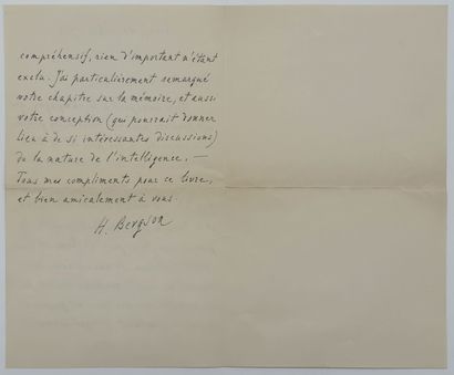 [AUTOGRAPHE]. BERGSON (Henri). LETTRE AUTOGRAPHE...
