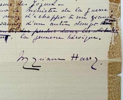 [AUTOGRAPHE]. HARRY (Myriam). MANUSCRIT AUTOGRAPHE...