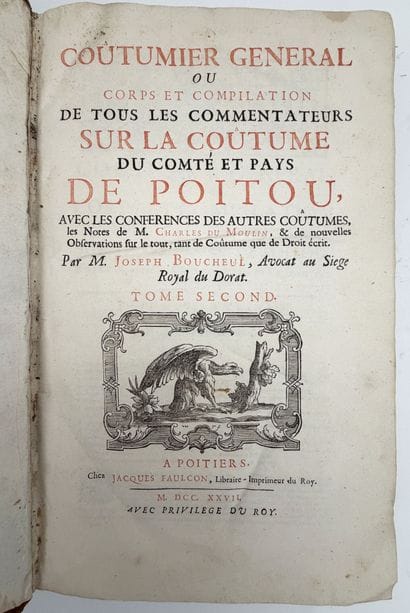 BOUCHEUL (Joseph). COUTUMIER GÉNÉRAL ou corps...