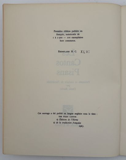 POUND (Ezra). CANTOS PISANS. Traduit par...