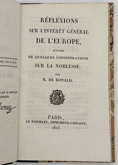 BONALD (L. G. A. de). ENSEMBLE DE 4 OUVRAGES:...