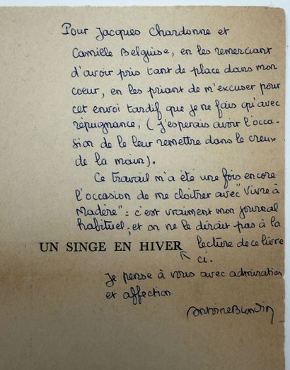 BLONDIN (Antoine). UN SINGE EN HIVER. P.,...