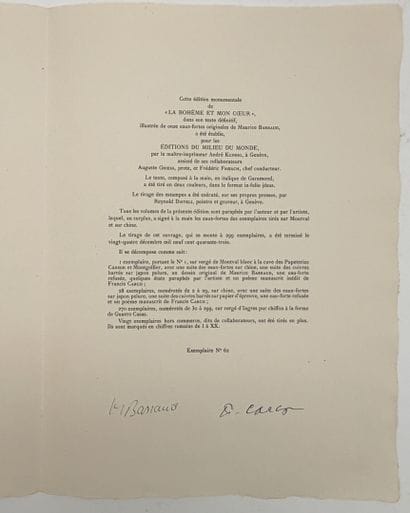 [BARRAUD]. CARCO (Francis). LA BOHÈME ET...