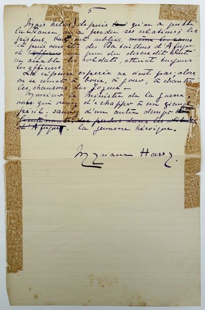 [AUTOGRAPHE]. HARRY (Myriam). MANUSCRIT AUTOGRAPHE...