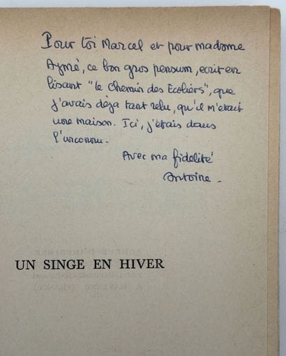 BLONDIN (Antoine). UN SINGE EN HIVER. P.,...