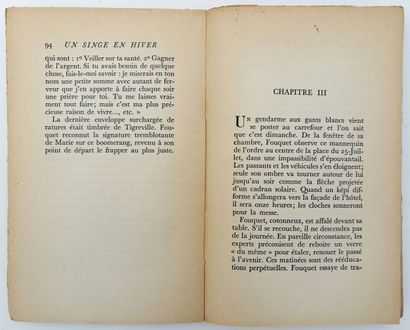 BLONDIN (Antoine). UN SINGE EN HIVER. P.,...