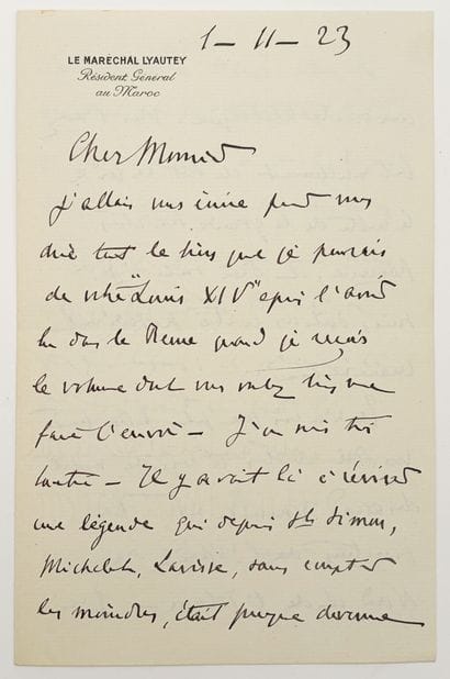 [AUTOGRAPHE]. LYAUTEY (Hubert, maréchal)....