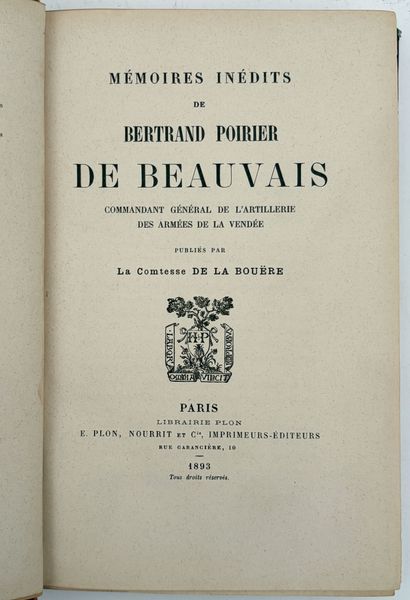 [VENDÉE]. BEAUCHAMP (A. de). HISTOIRE DE...