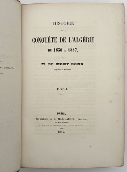[ALGÉRIE]. MONT ROND (de). HISTOIRE DE LA...