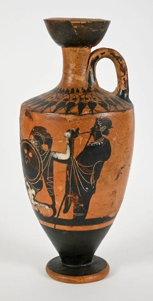 Black-figure lekythos with the body decorated...