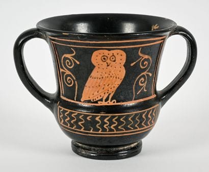 Decorated kantharos with a painted design...