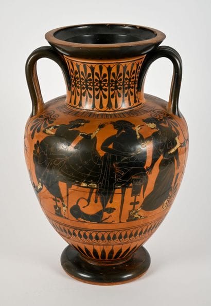 Black-figure necked amphora, depicting Dionysus....