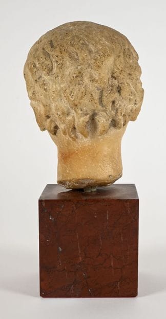 Male head, with hair consisting of short,...
