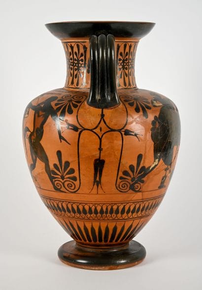Black-figure necked amphora, depicting Dionysus....