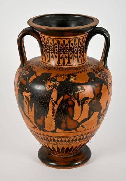 Black-figure necked amphora, depicting Dionysus....