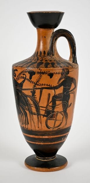Black-figure lekythos decorated with a scene...