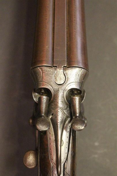 Fusil drilling à chien signé 