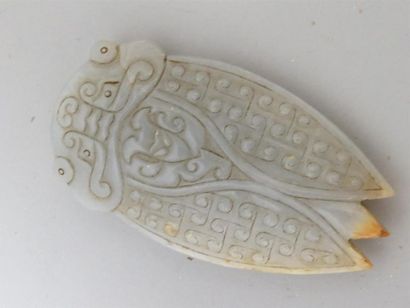 Sujet en jade blanc-gris représentant une...