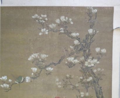 Peinture sur soie représentant des faisans,...
