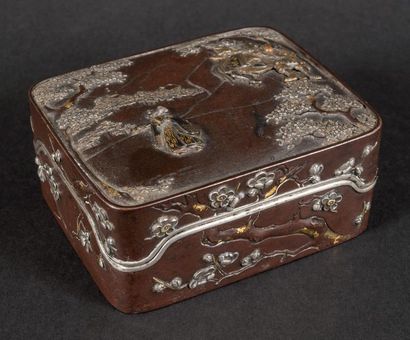 Boite rectangulaire couverte en sentoku,...