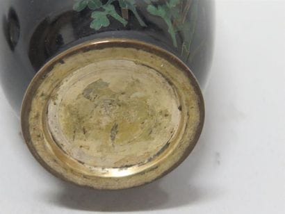 Paire de vases en cloisonné à décor de volatiles...
