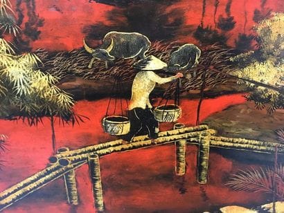 Travail Vietnamien milieu XXe
Laque rouge
Rivière...