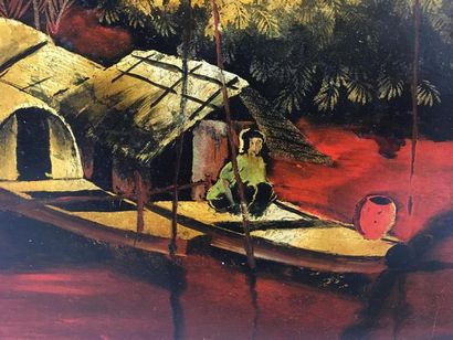 Travail Vietnamien milieu XXe
Laque rouge
Rivière...