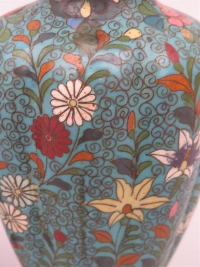 Paire de vases cotelés en cloisonné à décor...