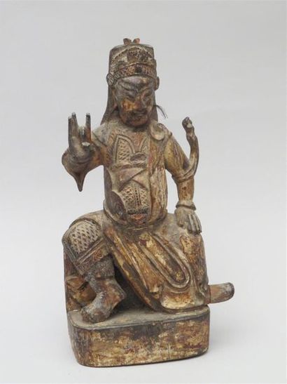 Statuette en bois sculpté représentant Guandi...