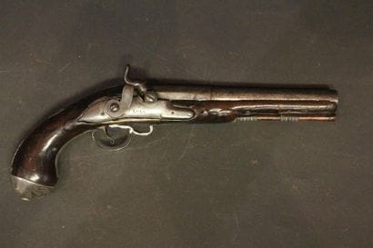 Pistolet anglais à percussion monté argent...