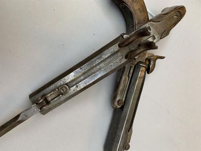 Paire de pistolets à deux canons en table...