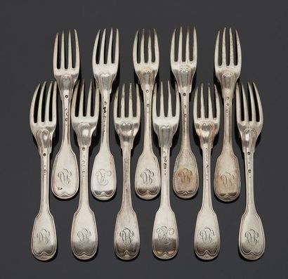 Cutlery set in matching silver, double net...