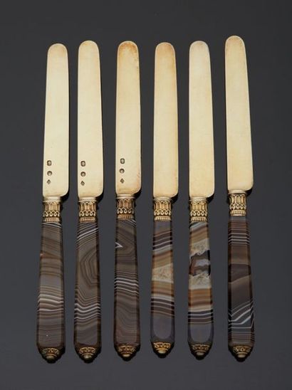 Six knives with vermeil blades and agate...