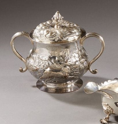 Covered pot with two winding handles, the...