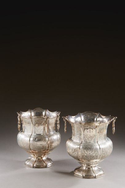 Pair of large silver champagne buckets with...