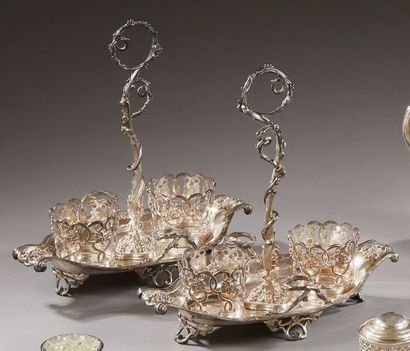 A pair of silver vinegar oil and vinegar...