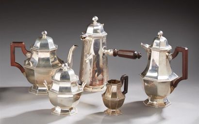 Silver tea/coffee/chocolate set with octagonal...