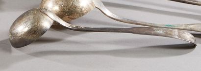 Silver ladle, uniplat model, spatula engraved...