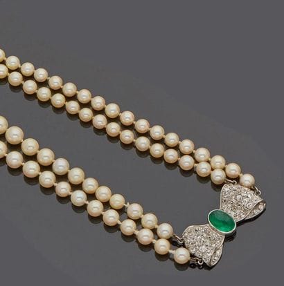 Necklace with two rows of falling cultured...