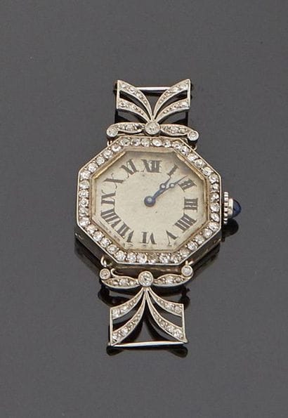 Platinum ladies' watch case with octagonal...